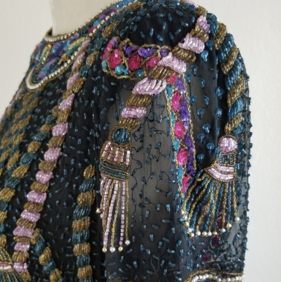 VTG 80s Sweelo Sequin + Bead Tassel Dress - Picture 8 of 8
